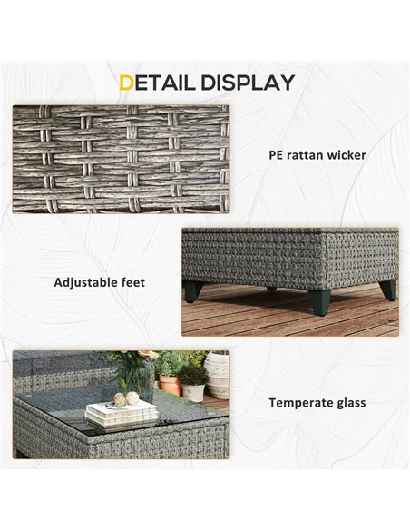 Outsunny 5-Piece Rattan Patio Furniture Set with Corner Sofa, Footstools, Coffee Table, for Poolside, Dark Grey