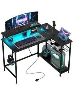 HOMCOM Reversible 'L' LED Light Gaming/Work Desk - Black