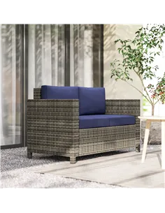 Outsunny Rattan Sofa, 2 Seater Garden Furniture with Soft Padded Cushion and Armrests, Wicker Garden Loveseat for Patio, Navy Bl 2