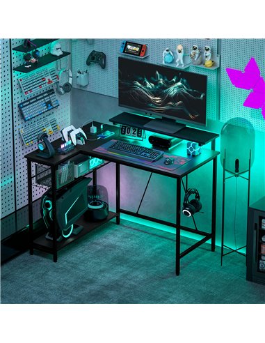 HOMCOM Reversible 'L' LED Light Gaming/Work Desk - Black