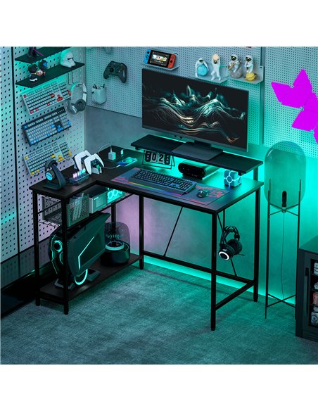 HOMCOM Reversible 'L' LED Light Gaming/Work Desk - Black
