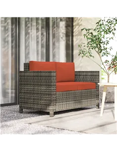 Outsunny Rattan Sofa, 2 Seater Garden Furniture with Soft Padded Cushion and Armrests, Wicker Garden Loveseat for Patio, Grey 2