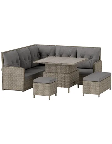 Outsunny 6 Pieces Outdoor PE Rattan Garden Furniture, Patio Wicker Sectional Conversation Corner Sofa w/ Soft Padded Cushion & L