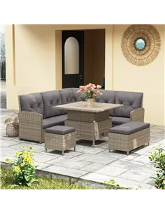 Outsunny 6 Pieces Outdoor PE Rattan Garden Furniture, Patio Wicker Sectional Conversation Corner Sofa w/ Soft Padded Cushion & L 2