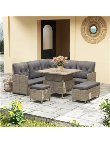 Outsunny 6 Pieces Outdoor PE Rattan Garden Furniture, Patio Wicker Sectional Conversation Corner Sofa w/ Soft Padded Cushion & L
