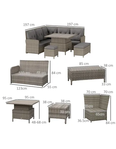 Outsunny 6 Pieces Outdoor PE Rattan Garden Furniture, Patio Wicker Sectional Conversation Corner Sofa w/ Soft Padded Cushion & L
