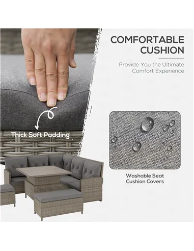 Outsunny 6 Pieces Outdoor PE Rattan Garden Furniture, Patio Wicker Sectional Conversation Corner Sofa w/ Soft Padded Cushion & L