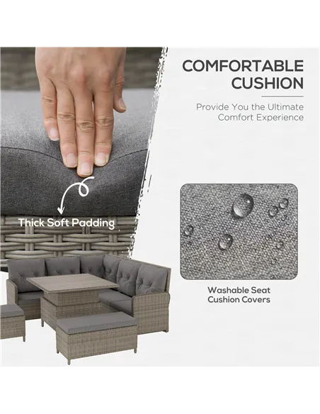 Outsunny 6 Pieces Outdoor PE Rattan Garden Furniture, Patio Wicker Sectional Conversation Corner Sofa w/ Soft Padded Cushion & L