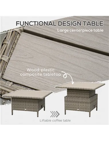 Outsunny 6 Pieces Outdoor PE Rattan Garden Furniture, Patio Wicker Sectional Conversation Corner Sofa w/ Soft Padded Cushion & L