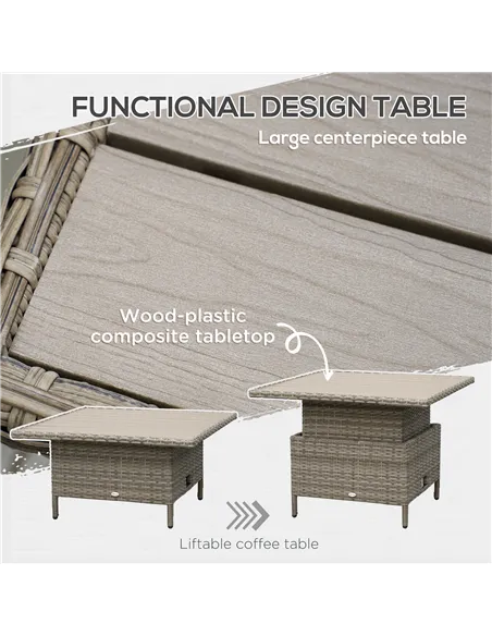 Outsunny 6 Pieces Outdoor PE Rattan Garden Furniture, Patio Wicker Sectional Conversation Corner Sofa w/ Soft Padded Cushion & L