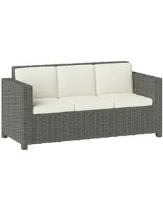 Outsunny 3 Seater Rattan Sofa All-Weather Wicker Weave Metal Frame Chair with Fire Resistant Cushio-Cream