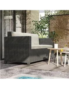 Outsunny 3 Seater Rattan Sofa All-Weather Wicker Weave Metal Frame Chair with Fire Resistant Cushio-Cream 2