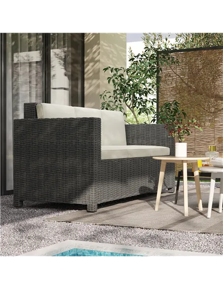 Outsunny 3 Seater Rattan Sofa All-Weather Wicker Weave Metal Frame Chair with Fire Resistant Cushio-Cream