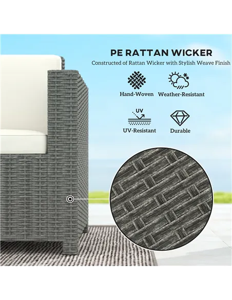 Outsunny 3 Seater Rattan Sofa All-Weather Wicker Weave Metal Frame Chair with Fire Resistant Cushio-Cream