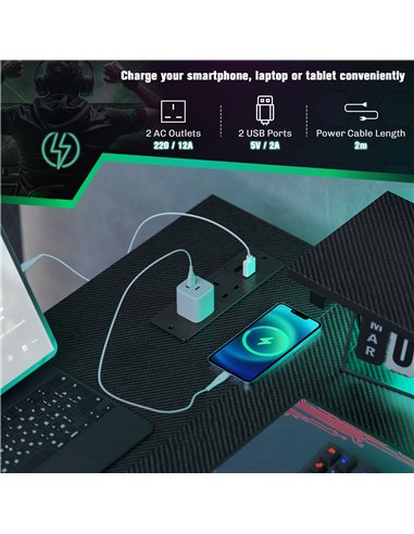 HOMCOM Reversible 'L' LED Light Gaming/Work Desk - Black