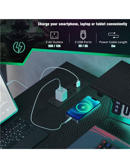 HOMCOM Reversible 'L' LED Light Gaming/Work Desk - Black