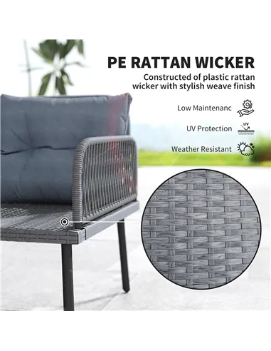 Outsunny 6 Piece Rattan Garden Furniture Set, 8 Seater Garden Corner Sofa with Cushions and Glass Top Table, Sectional Outdoor F