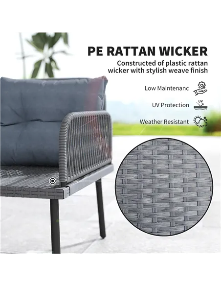 Outsunny 6 Piece Rattan Garden Furniture Set, 8 Seater Garden Corner Sofa with Cushions and Glass Top Table, Sectional Outdoor F