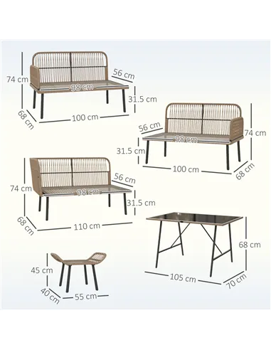 Outsunny 6 Piece Rattan Garden Furniture Set, 8 Seater Garden Corner Sofa with Cushions and Glass Top Table, Sectional Outdoor F