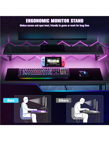 HOMCOM Reversible 'L' LED Light Gaming/Work Desk - Black