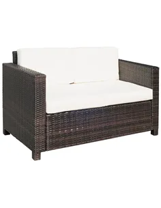 Outsunny Rattan Sofa, 2 Seater Garden Furniture with Soft Padded Cushion and Armrests, Wicker Garden Loveseat for Patio, Mixed B