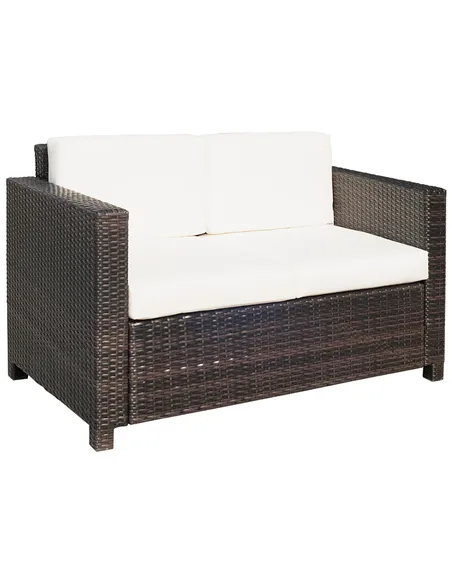 Outsunny Rattan Sofa, 2 Seater Garden Furniture with Soft Padded Cushion and Armrests, Wicker Garden Loveseat for Patio, Mixed B