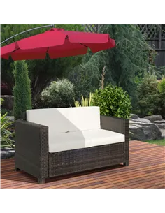 Outsunny Rattan Sofa, 2 Seater Garden Furniture with Soft Padded Cushion and Armrests, Wicker Garden Loveseat for Patio, Mixed B 2