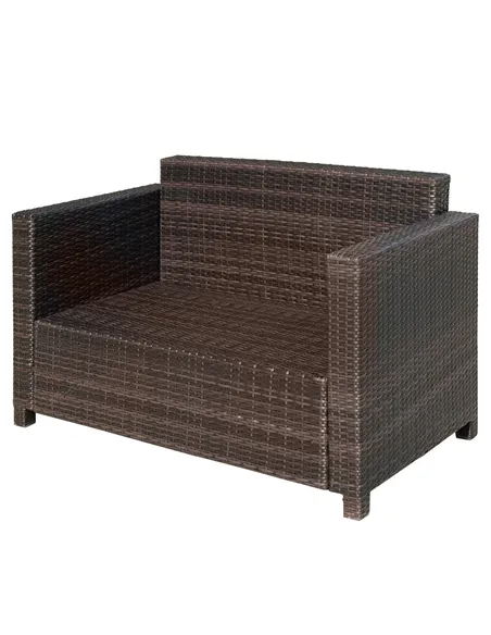 Outsunny Rattan Sofa, 2 Seater Garden Furniture with Soft Padded Cushion and Armrests, Wicker Garden Loveseat for Patio, Mixed B