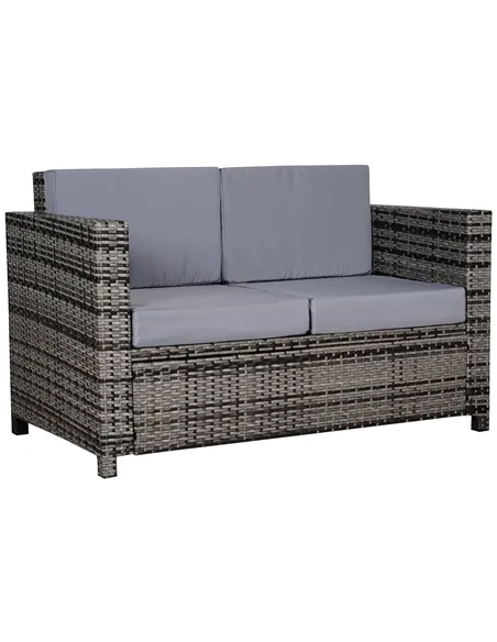 Outsunny Rattan Sofa, 2 Seater Garden Furniture with Soft Padded Cushion and Armrests, Wicker Garden Loveseat for Patio, Mixed G
