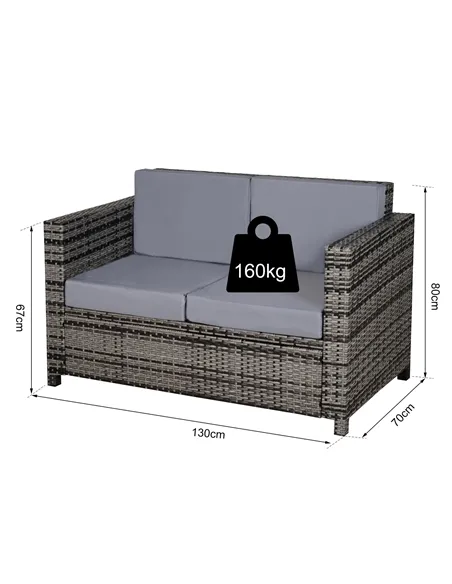 Outsunny Rattan Sofa, 2 Seater Garden Furniture with Soft Padded Cushion and Armrests, Wicker Garden Loveseat for Patio, Mixed G
