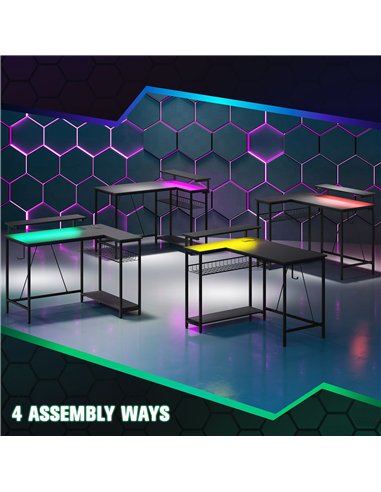 HOMCOM Reversible 'L' LED Light Gaming/Work Desk - Black