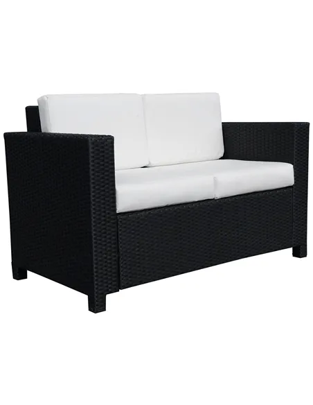 Outsunny Rattan Sofa, 2 Seater Garden Furniture with Soft Padded Cushion and Armrests, Wicker Garden Loveseat for Patio, Black
