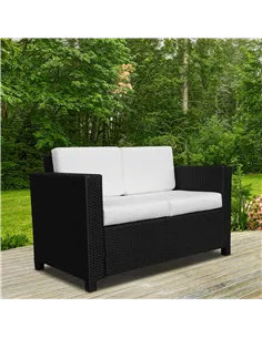 Outsunny Rattan Sofa, 2 Seater Garden Furniture with Soft Padded Cushion and Armrests, Wicker Garden Loveseat for Patio, Black 2