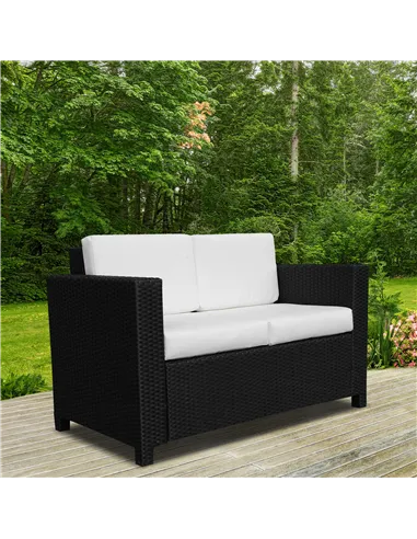 Outsunny Rattan Sofa, 2 Seater Garden Furniture with Soft Padded Cushion and Armrests, Wicker Garden Loveseat for Patio, Black