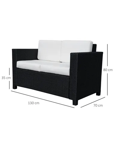 Outsunny Rattan Sofa, 2 Seater Garden Furniture with Soft Padded Cushion and Armrests, Wicker Garden Loveseat for Patio, Black