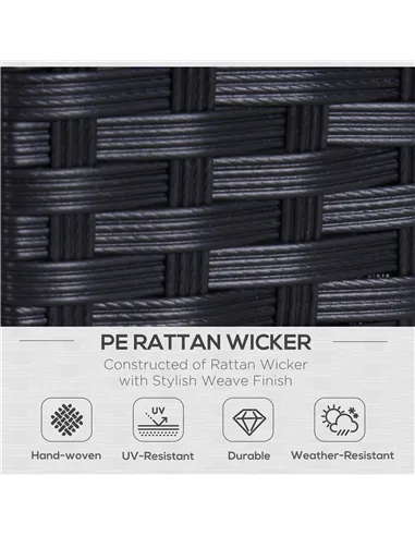 Outsunny Rattan Sofa, 2 Seater Garden Furniture with Soft Padded Cushion and Armrests, Wicker Garden Loveseat for Patio, Black