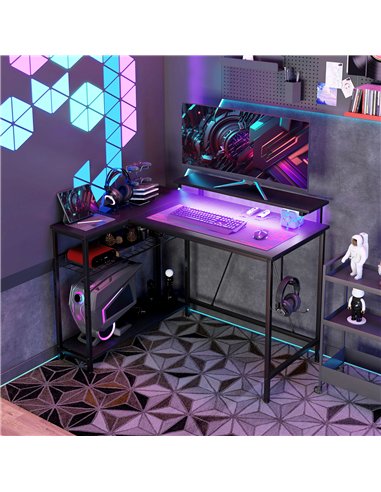 HOMCOM Reversible 'L' LED Light Gaming/Work Desk - Black