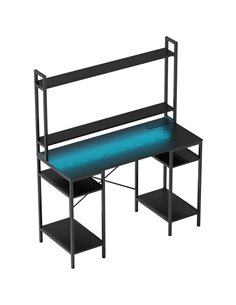 HOMCOM Computer Desk with Power Outlets and LED Lights, Home Office Desk with Monitor Stand, 2 CPU Stands and Storage Shelves, S