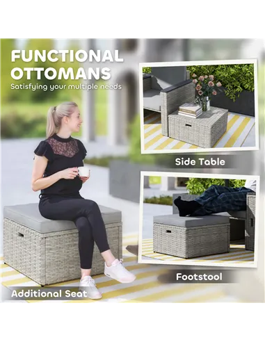 Outsunny 5 Piece Rattan Garden Furniture Set, Nesting Outdoor Furniture Conversation Set with 2 Footstools, WPC Storage Coffee T