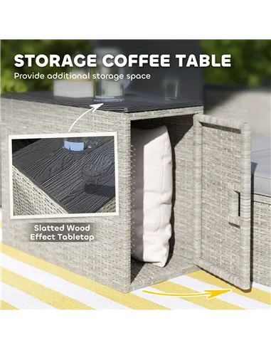 Outsunny 5 Piece Rattan Garden Furniture Set, Nesting Outdoor Furniture Conversation Set with 2 Footstools, WPC Storage Coffee T