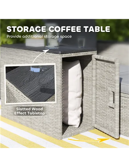 Outsunny 5 Piece Rattan Garden Furniture Set, Nesting Outdoor Furniture Conversation Set with 2 Footstools, WPC Storage Coffee T