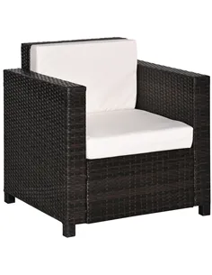 Outsunny Single Seater Rattan Chair, PE Wicker Garden Armchair with 10 cm Thickened Cushion, All-Weather Rattan Garden Chair wit