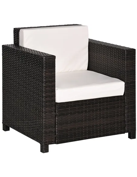 Outsunny Single Seater Rattan Chair, PE Wicker Garden Armchair with 10 cm Thickened Cushion, All-Weather Rattan Garden Chair wit