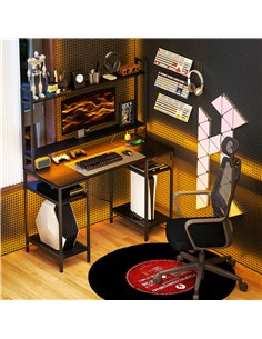 HOMCOM Computer Desk with Power Outlets and LED Lights, Home Office Desk with Monitor Stand, 2 CPU Stands and Storage Shelves, S 2