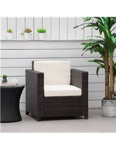 Outsunny Single Seater Rattan Chair, PE Wicker Garden Armchair with 10 cm Thickened Cushion, All-Weather Rattan Garden Chair wit 2