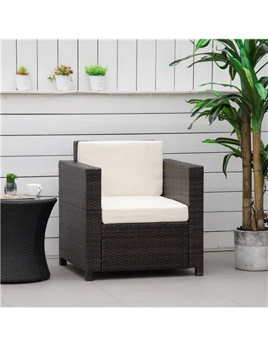 Outsunny Single Seater Rattan Chair, PE Wicker Garden Armchair with 10 cm Thickened Cushion, All-Weather Rattan Garden Chair wit