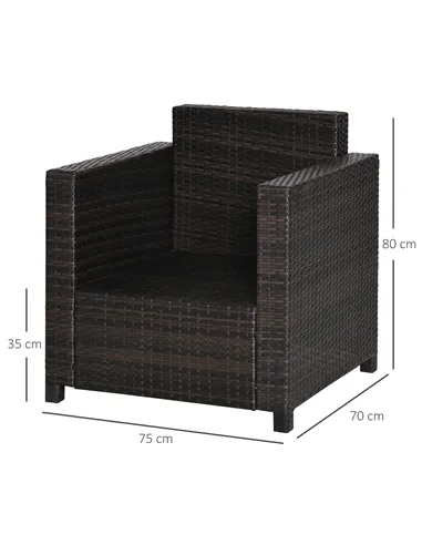 Outsunny Single Seater Rattan Chair, PE Wicker Garden Armchair with 10 cm Thickened Cushion, All-Weather Rattan Garden Chair wit