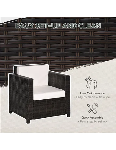 Outsunny Single Seater Rattan Chair, PE Wicker Garden Armchair with 10 cm Thickened Cushion, All-Weather Rattan Garden Chair wit