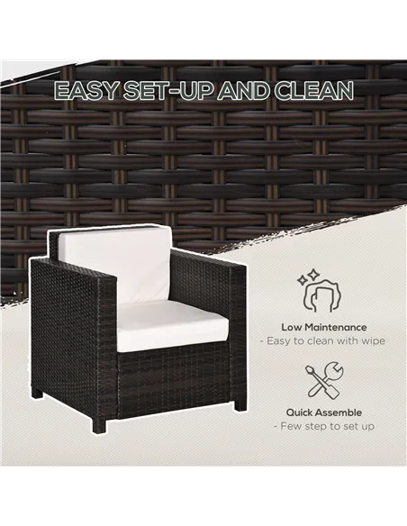 Outsunny Single Seater Rattan Chair, PE Wicker Garden Armchair with 10 cm Thickened Cushion, All-Weather Rattan Garden Chair wit