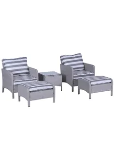 Outsunny 5 Pieces PE Rattan Garden Furniture Set with 10cm Thick Padded Cushions, Wicker Weave Outdoor Seating Chairs with 2 Arm